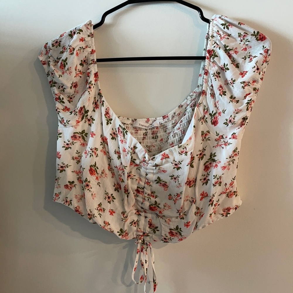 H&M Timing Floral Peasant Crop Top